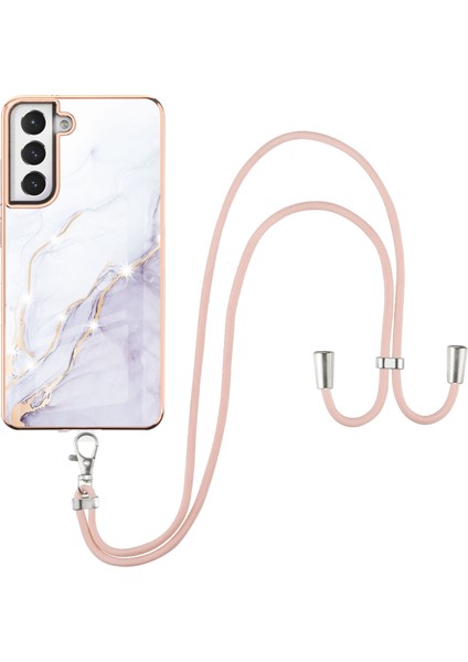 Samsung Galaxy S21 Fe 5g Için Crossbody Askı Ipi Telefon Kılıfı Silikon Mermer Desen Yumuşak Tpu Tampon Kapağı Beyaz (Yurt Dışından)