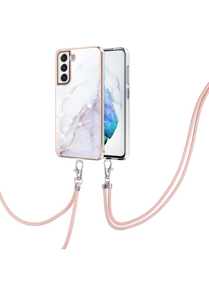 Samsung Galaxy S21 Fe 5g Için Crossbody Askı Ipi Telefon Kılıfı Silikon Mermer Desen Yumuşak Tpu Tampon Kapağı Beyaz (Yurt Dışından)