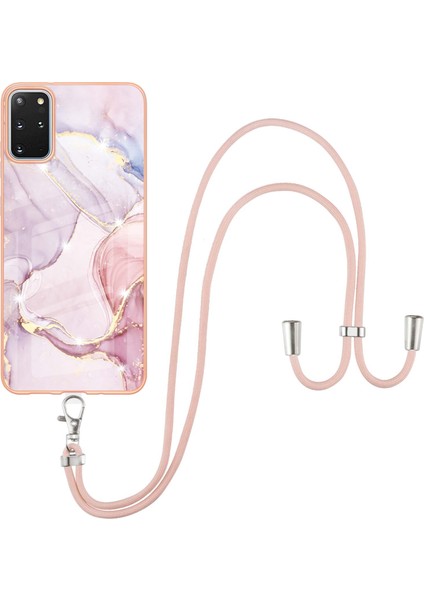 Samsung Galaxy S20+ Plus Için Crossbody Askı Ipi Telefon Kılıfı Silikon Mermer Desen Yumuşak Tpu Tampon Kapağı Rose Gold (Yurt Dışından)