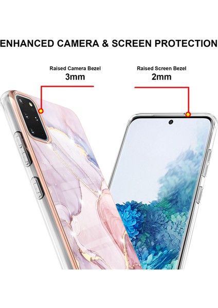 Samsung Galaxy S20+ Plus Için Crossbody Askı Ipi Telefon Kılıfı Silikon Mermer Desen Yumuşak Tpu Tampon Kapağı Rose Gold (Yurt Dışından)