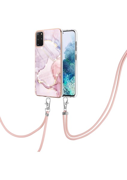 Samsung Galaxy S20+ Plus Için Crossbody Askı Ipi Telefon Kılıfı Silikon Mermer Desen Yumuşak Tpu Tampon Kapağı Rose Gold (Yurt Dışından)