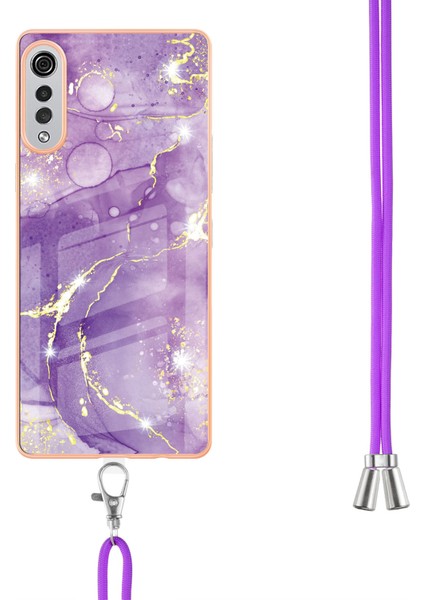 Lg Velvet 5g Için Crossbody Askı Ipi Telefon Kılıfı Silikon Mermer Desen Yumuşak Tpu Tampon Kapağı Mor (Yurt Dışından) fırsatları
