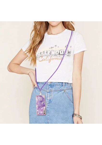 Lg Velvet 5g Için Crossbody Askı Ipi Telefon Kılıfı Silikon Mermer Desen Yumuşak Tpu Tampon Kapağı Mor (Yurt Dışından) indirimleri
