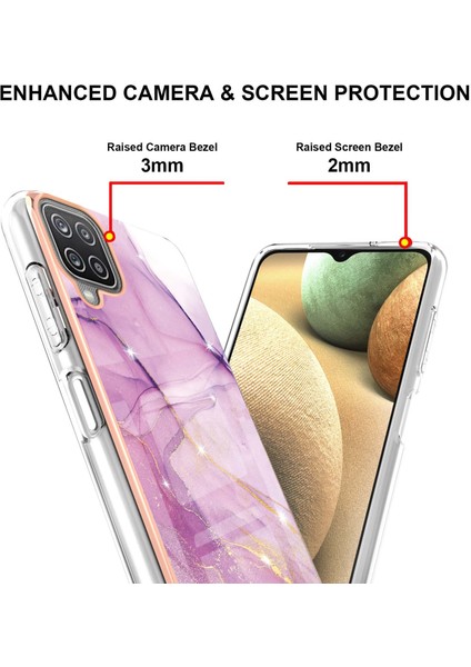 Samsung Galaxy A12 Için Crossbody Askı Ipi Telefon Kılıfı Silikon Mermer Desen Yumuşak Tpu Tampon Kapağı Pembe (Yurt Dışından)