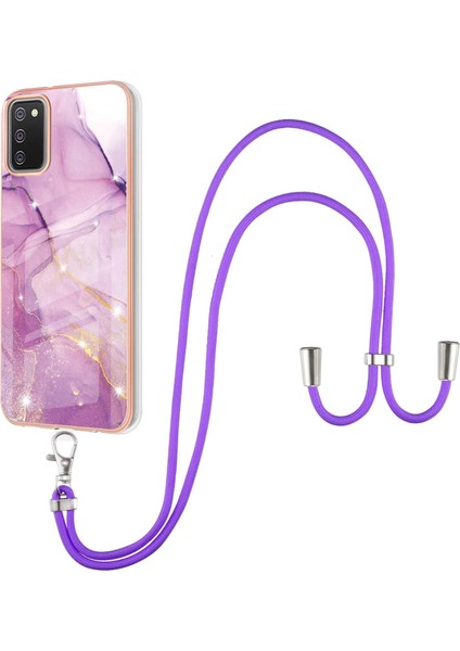 Samsung Galaxy A02S Için Crossbody Askı Ipi Telefon Kılıfı Silikon Mermer Desen Yumuşak Tpu Tampon Kapağı Pembe (Yurt Dışından)