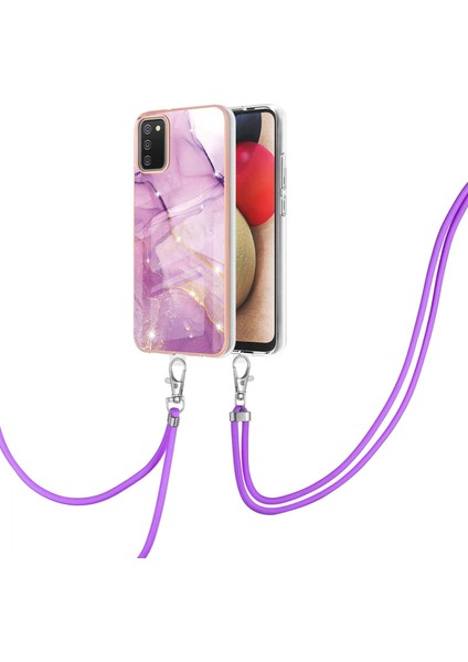 Samsung Galaxy A02S Için Crossbody Askı Ipi Telefon Kılıfı Silikon Mermer Desen Yumuşak Tpu Tampon Kapağı Pembe (Yurt Dışından)