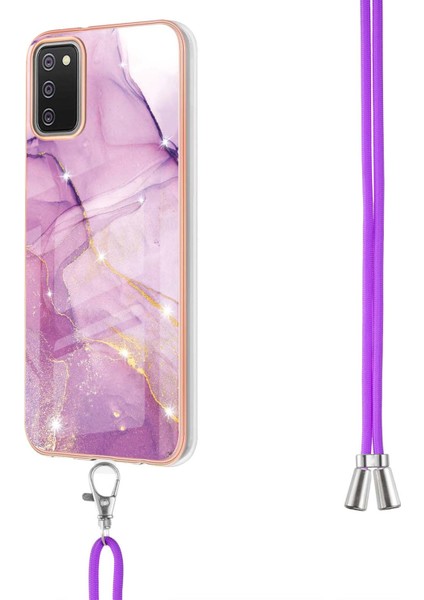 Samsung Galaxy A02S Için Crossbody Askı Ipi Telefon Kılıfı Silikon Mermer Desen Yumuşak Tpu Tampon Kapağı Pembe (Yurt Dışından)