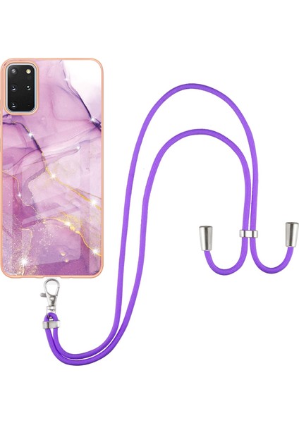 Samsung Galaxy S20+ Plus Için Crossbody Askı Ipi Telefon Kılıfı Silikon Mermer Desen Yumuşak Tpu Tampon Kapağı Pembe (Yurt Dışından)