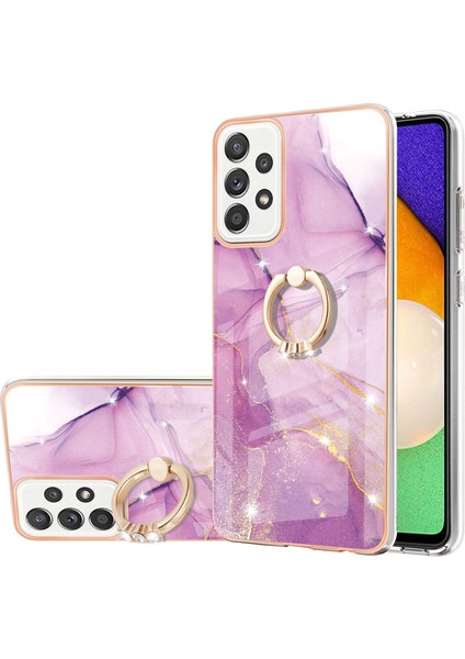 Samsung Galaxy A52 Için Mermer Desen Yumuşak Tpu Tampon Halka Tutucu Stand Kılıf Kapağı Pembe (Yurt Dışından)