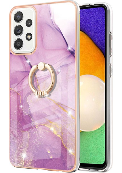 Samsung Galaxy A52 Için Mermer Desen Yumuşak Tpu Tampon Halka Tutucu Stand Kılıf Kapağı Pembe (Yurt Dışından)