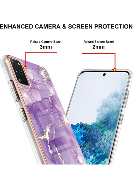 Samsung Galaxy S20+ Plus Için Crossbody Askı Ipi Telefon Kılıfı Silikon Mermer Desen Yumuşak Tpu Tampon Kapağı Mor (Yurt Dışından)