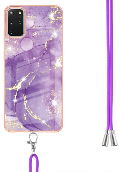 Samsung Galaxy S20+ Plus Için Crossbody Askı Ipi Telefon Kılıfı Silikon Mermer Desen Yumuşak Tpu Tampon Kapağı Mor (Yurt Dışından)