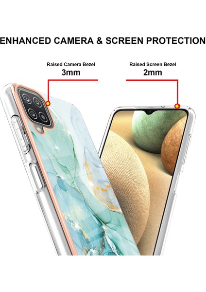 Samsung Galaxy A12 Için Crossbody Askı Ipi Telefon Kılıfı Silikon Mermer Desen Yumuşak Tpu Tampon Kapağı Turkuaz (Yurt Dışından)