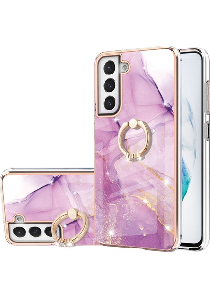 Samsung Galaxy S21 Fe 5g Için Mermer Desen Yumuşak Tpu Tampon Halka Tutucu Stand Kılıf Kapağı Pembe (Yurt Dışından)