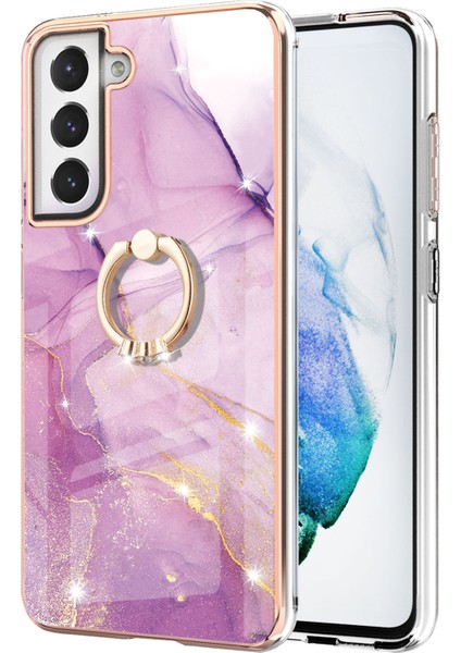 Samsung Galaxy S21 Fe 5g Için Mermer Desen Yumuşak Tpu Tampon Halka Tutucu Stand Kılıf Kapağı Pembe (Yurt Dışından)