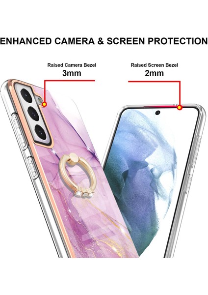 Samsung Galaxy S21 Fe 5g Için Mermer Desen Yumuşak Tpu Tampon Halka Tutucu Stand Kılıf Kapağı Pembe (Yurt Dışından)