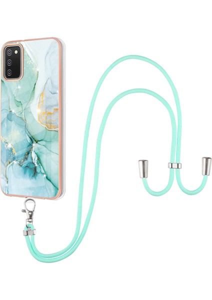 Samsung Galaxy A02S Için Crossbody Askı Ipi Telefon Kılıfı Silikon Mermer Desen Yumuşak Tpu Tampon Kapağı Turkuaz (Yurt Dışından)