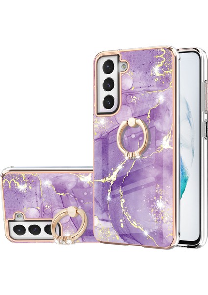 Samsung Galaxy S21 Fe 5g Için Mermer Desen Yumuşak Tpu Tampon Halka Tutucu Stand Kılıf Kapağı Mor (Yurt Dışından)