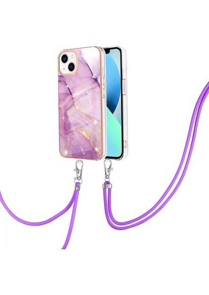 iPhone 13 Için Crossbody Askı Ipi Telefon Kılıfı Silikon Mermer Desen Yumuşak Tpu Tampon Kapağı Pembe (Yurt Dışından)