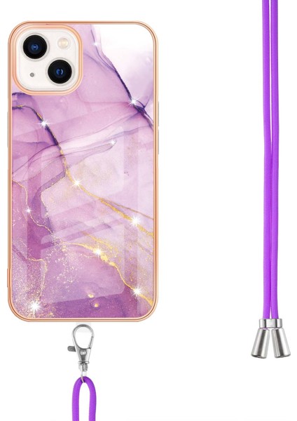 iPhone 13 Için Crossbody Askı Ipi Telefon Kılıfı Silikon Mermer Desen Yumuşak Tpu Tampon Kapağı Pembe (Yurt Dışından)