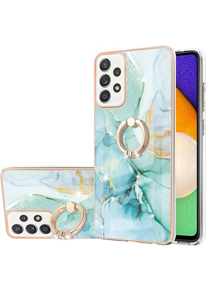 Samsung Galaxy A52 Için Mermer Desen Yumuşak Tpu Tampon Halka Tutucu Stand Kılıf Kapağı Turkuaz (Yurt Dışından)