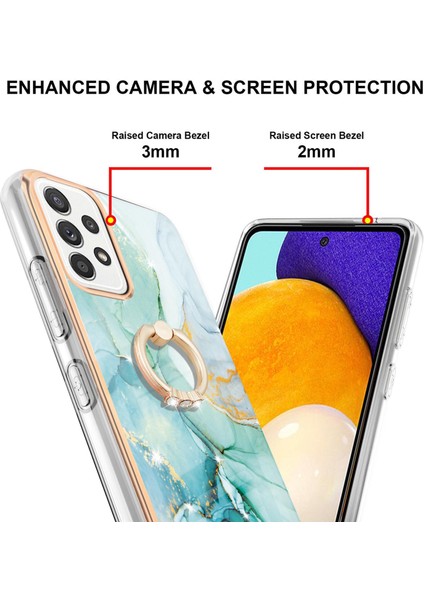 Samsung Galaxy A52 Için Mermer Desen Yumuşak Tpu Tampon Halka Tutucu Stand Kılıf Kapağı Turkuaz (Yurt Dışından)