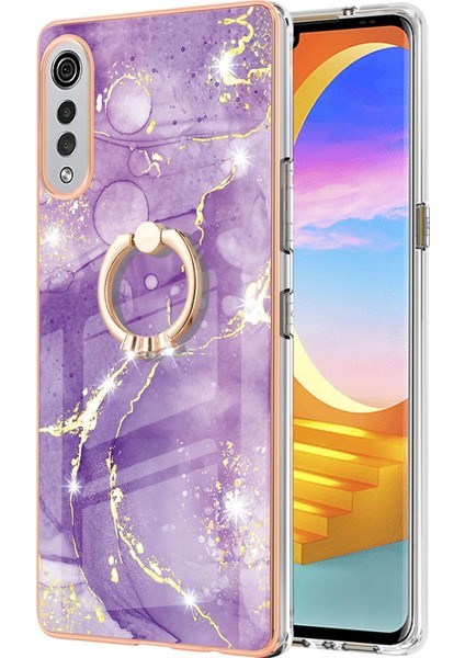 Lg Velvet 5g Için Mermer Desen Yumuşak Tpu Tampon Halka Tutucu Stand Kılıf Kapağı Mor (Yurt Dışından) fiyatları