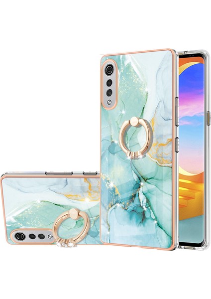 Lg Velvet 5g Için Mermer Desen Yumuşak Tpu Tampon Halka Tutucu Stand Kılıf Kapağı Turkuaz (Yurt Dışından)