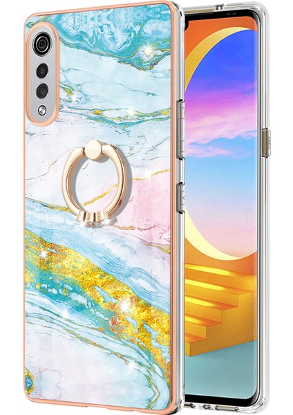 Lg Velvet 5g Için Mermer Desen Yumuşak Tpu Tampon Halka Tutucu Stand Kılıf Kapağı Turkuaz - Beyaz (Yurt Dışından) fiyatları