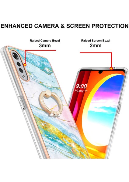 Lg Velvet 5g Için Mermer Desen Yumuşak Tpu Tampon Halka Tutucu Stand Kılıf Kapağı Turkuaz - Beyaz (Yurt Dışından) modelleri