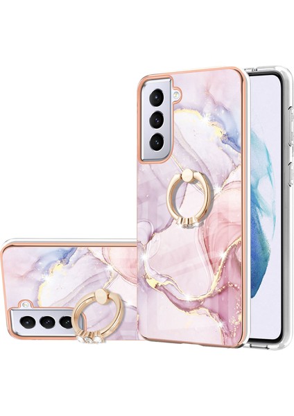 Samsung Galaxy S21+ 5g Için Mermer Desen Yumuşak Tpu Tampon Halka Tutucu Stand Kılıf Kapağı Rose Gold (Yurt Dışından)
