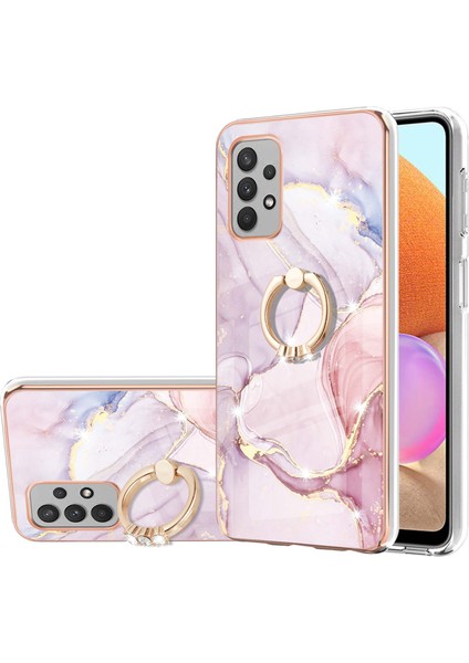 Samsung Galaxy A32 4g Için Mermer Desen Yumuşak Tpu Tampon Halka Tutucu Stand Kılıf Kapağı Rose Gold (Yurt Dışından)