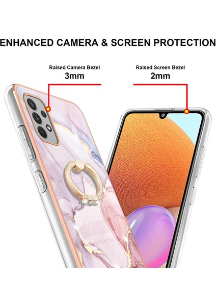 Samsung Galaxy A32 4g Için Mermer Desen Yumuşak Tpu Tampon Halka Tutucu Stand Kılıf Kapağı Rose Gold (Yurt Dışından)