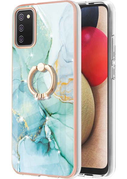 Samsung Galaxy A02S Için Mermer Desen Yumuşak Tpu Tampon Halka Tutucu Stand Kılıf Kapağı Turkuaz (Yurt Dışından)