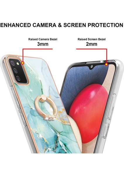 Samsung Galaxy A02S Için Mermer Desen Yumuşak Tpu Tampon Halka Tutucu Stand Kılıf Kapağı Turkuaz (Yurt Dışından)