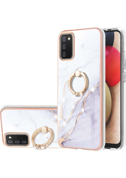 Samsung Galaxy A02S Için Mermer Desen Yumuşak Tpu Tampon Halka Tutucu Stand Kılıf Kapağı Beyaz (Yurt Dışından)