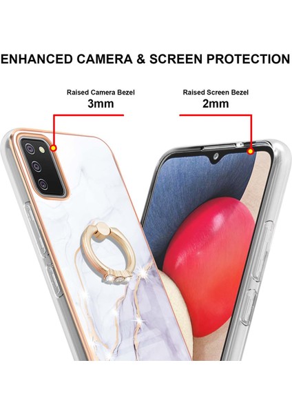 Samsung Galaxy A02S Için Mermer Desen Yumuşak Tpu Tampon Halka Tutucu Stand Kılıf Kapağı Beyaz (Yurt Dışından)