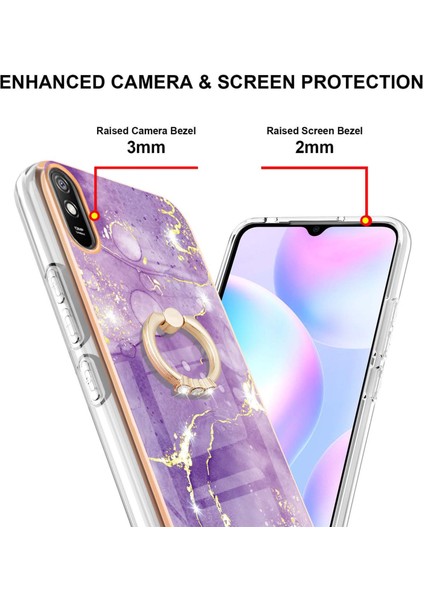 Xiaomi Redmi 9A Için Mermer Desen Yumuşak Tpu Tampon Halka Tutucu Stand Kılıf Kapağı Mor (Yurt Dışından)