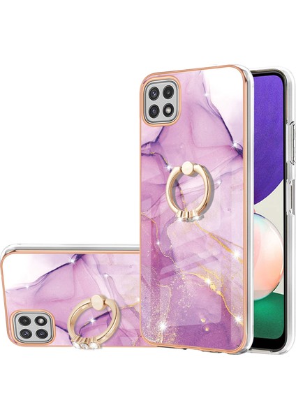 Samsung Galaxy A22 5g Için Mermer Desen Yumuşak Tpu Tampon Halka Tutucu Stand Kılıf Kapağı Pembe (Yurt Dışından)