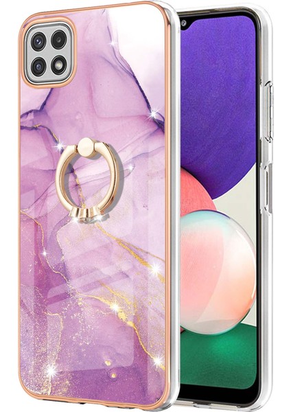 Samsung Galaxy A22 5g Için Mermer Desen Yumuşak Tpu Tampon Halka Tutucu Stand Kılıf Kapağı Pembe (Yurt Dışından)