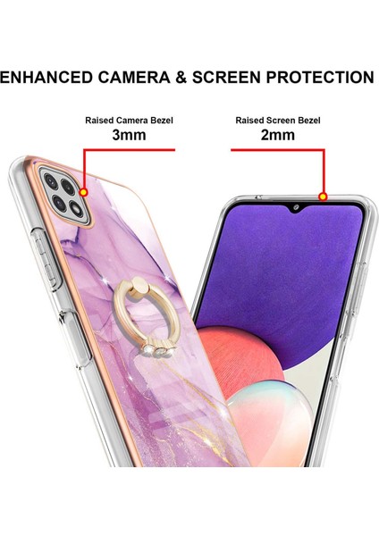 Samsung Galaxy A22 5g Için Mermer Desen Yumuşak Tpu Tampon Halka Tutucu Stand Kılıf Kapağı Pembe (Yurt Dışından)
