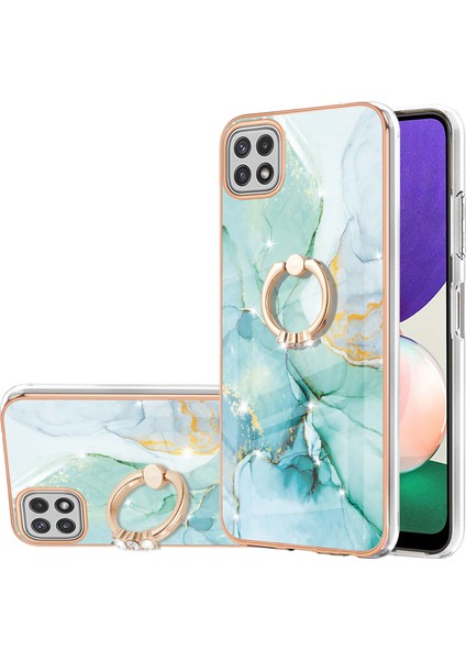 Samsung Galaxy A22 5g Için Mermer Desen Yumuşak Tpu Tampon Halka Tutucu Stand Kılıf Kapağı Turkuaz (Yurt Dışından)