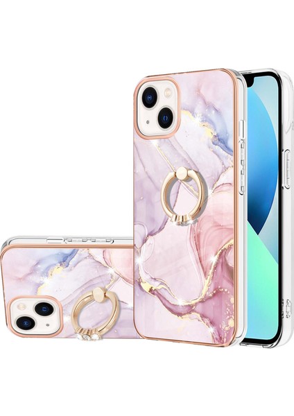 iPhone 13 Için Mermer Desen Yumuşak Tpu Tampon Halka Tutucu Stand Kılıf Kapağı Rose Gold (Yurt Dışından)