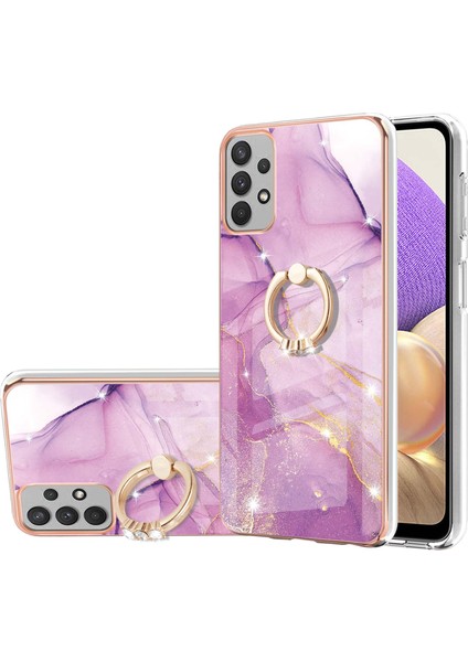 Samsung Galaxy A32 5g Için Mermer Desen Yumuşak Tpu Tampon Halka Tutucu Stand Kılıf Kapağı Pembe (Yurt Dışından)