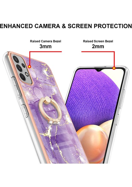 Samsung Galaxy A32 5g Için Mermer Desen Yumuşak Tpu Tampon Halka Tutucu Stand Kılıf Kapağı Mor (Yurt Dışından)