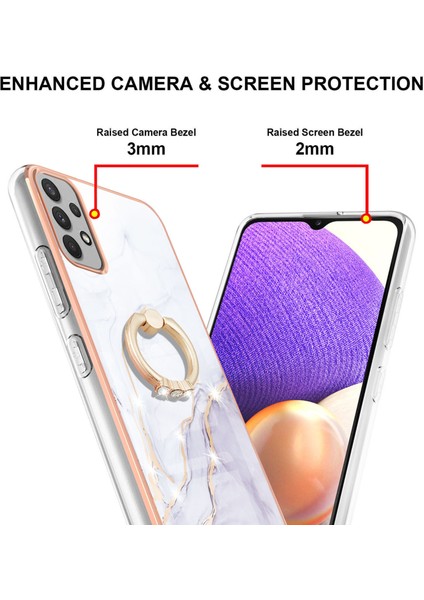 Samsung Galaxy A32 5g Için Mermer Desen Yumuşak Tpu Tampon Halka Tutucu Stand Kılıf Kapağı Beyaz (Yurt Dışından)