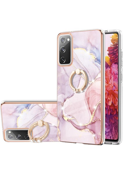 Samsung Galaxy S20 Fe Için Mermer Desen Yumuşak Tpu Tampon Halka Tutucu Stand Kılıf Kapağı Rose Gold (Yurt Dışından)