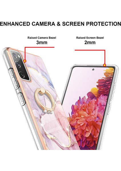 Samsung Galaxy S20 Fe Için Mermer Desen Yumuşak Tpu Tampon Halka Tutucu Stand Kılıf Kapağı Rose Gold (Yurt Dışından) modelleri