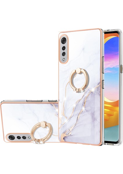 Lg Velvet 5g Için Mermer Desen Yumuşak Tpu Tampon Halka Tutucu Stand Kılıf Kapağı Beyaz (Yurt Dışından)