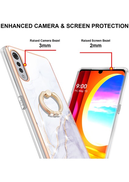 Lg Velvet 5g Için Mermer Desen Yumuşak Tpu Tampon Halka Tutucu Stand Kılıf Kapağı Beyaz (Yurt Dışından)